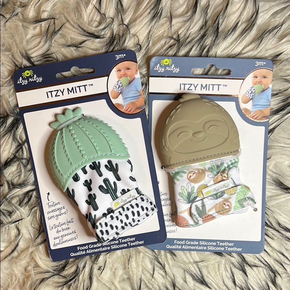 Itzy Ritzy Silicone Teether Mitts - Cactus and Sloth
